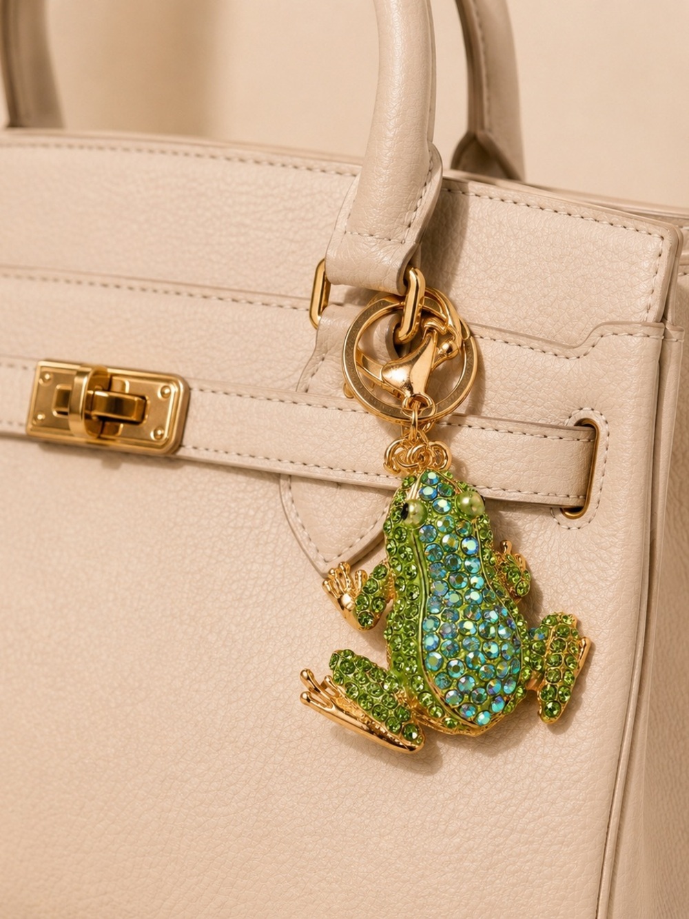 Bejeweled Green Frog Charm Keychain for Women Bags